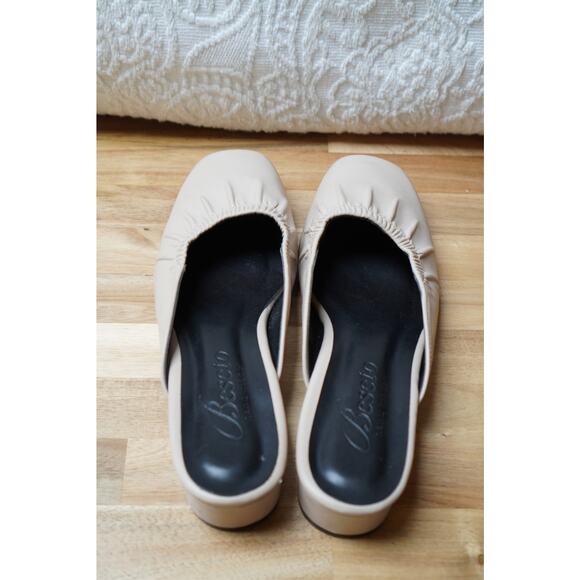 Handmade Ruched Faux Leather Square Toe Mules Casual Slippers Beige Size 5.5 - Picture 3 of 13